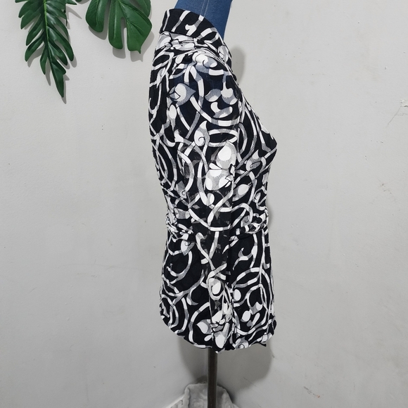 INC International Concepts Black White Betlted Button Blouse Shirt - Picture 6 of 8